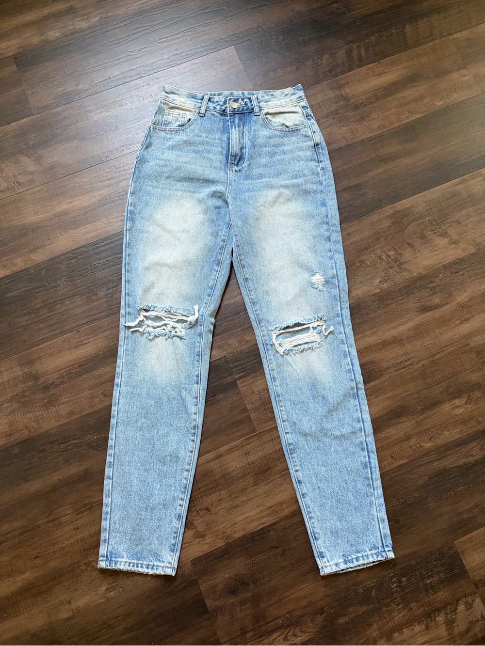 SHEIN High-Rise Light Blue Distressed Mom Jeans Size Tall Small